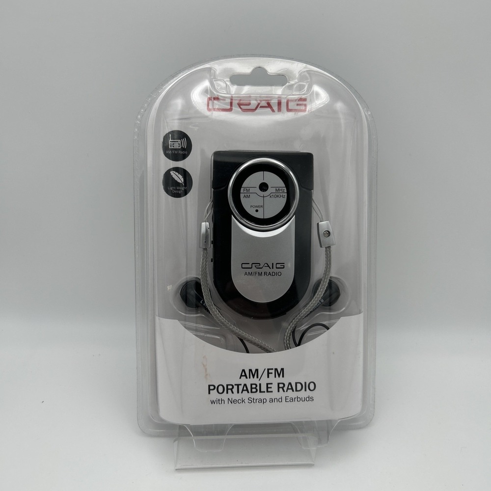 AM/FM Portable Personal Pocket Radio w/Neck Strap & Earbuds Black